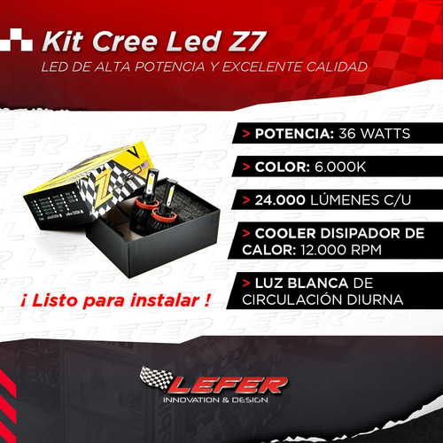 Imagen 2 de 10 de Kit Cree Led Z7 22.000 Lm H1 H3 H7 H11 9006 Chip Usa