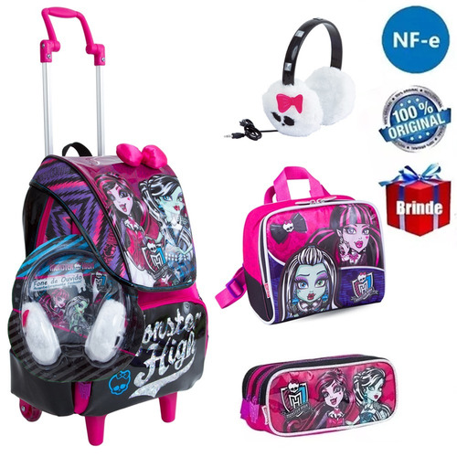 Kit Mochila Monster High Com Rodinhas Original G + Brinde