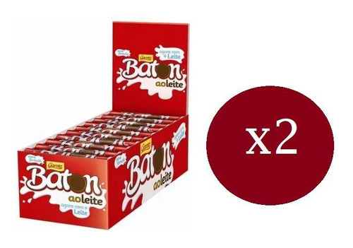 Kit 2 Caixas Chocolate Baton Ao Leite Com 60 Unidades Garoto