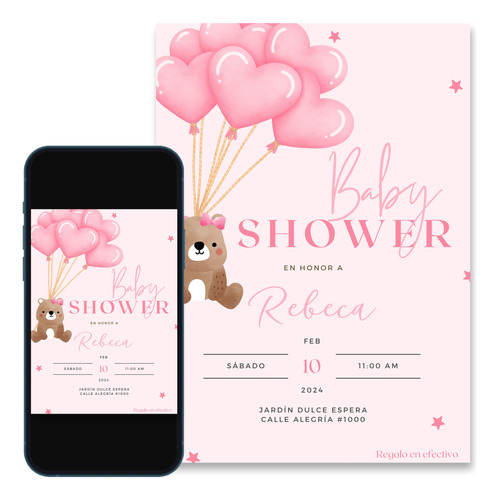 Invitación Digital Baby Shower Osita + Regalo Pdf 