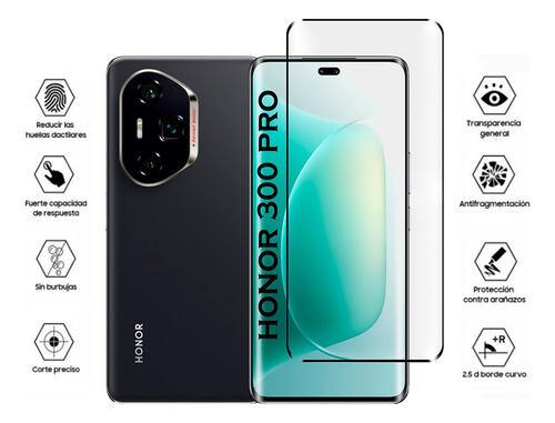 Mica Cristal Templado Curva Honor 300 Pro Pegamento Completo