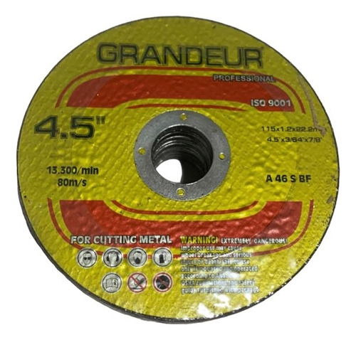 Discos De Corte De 4,5¨ Marca Grandeur Paq 25und