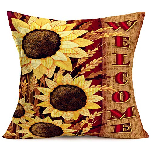 Fundas De Almohada Girasol Tiro Bienvenida Estilo Funda...