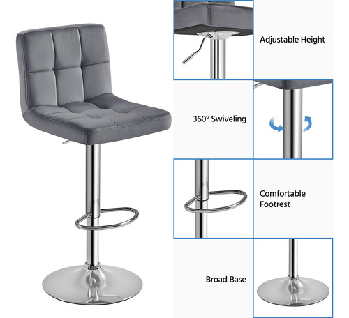Taburetes De Bar Extragrandes Ajustables Juego De 2 Terciope