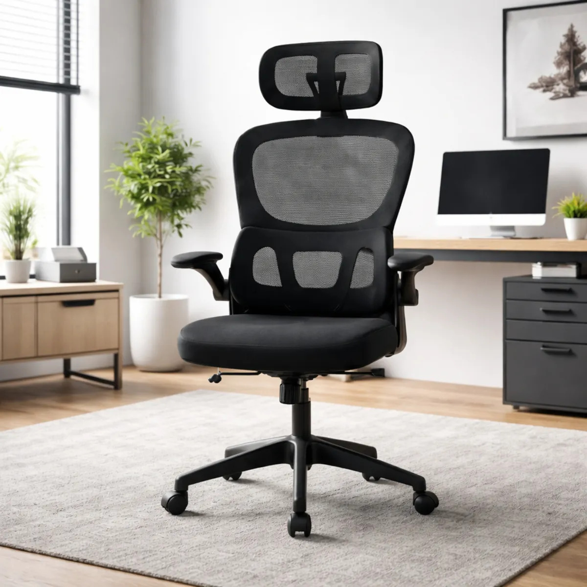 Cadeira Escritório Ergonômica Zenith Genebra Suporte Lombar Mesh Pr Preto