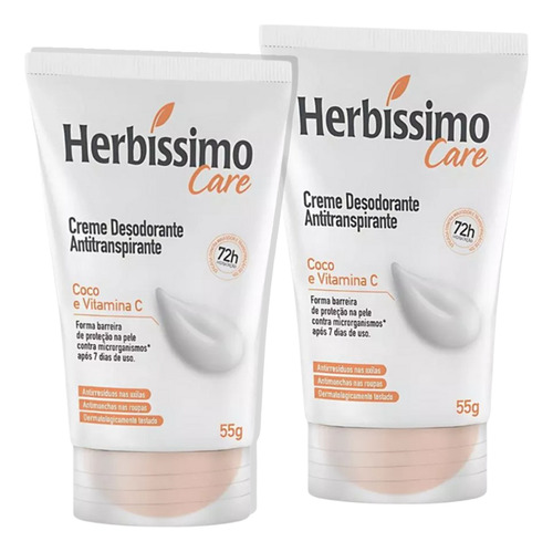 2 Uni Creme Desodorante Herbíssimo 72h Coco E Vitamina C 55g