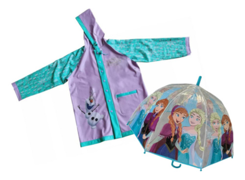 Combo Lluvia Piloto + Paraguas Infantil Frozen Wabro 