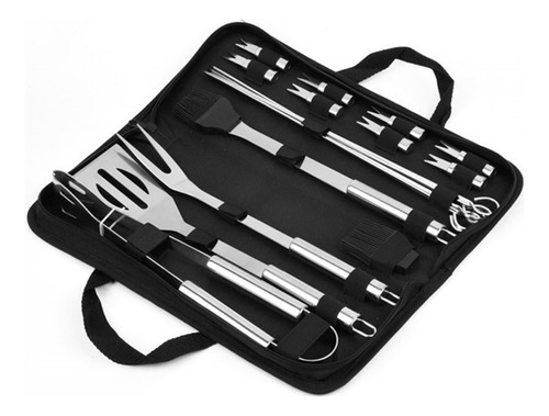 Kit Churrasqueiro Bolsa Com Utensílios Para Churrasco Aço Cor Prateado