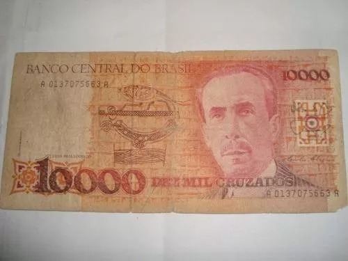 Billete De Brasil 10.000 Cruzados Serie A Numero 0137075663