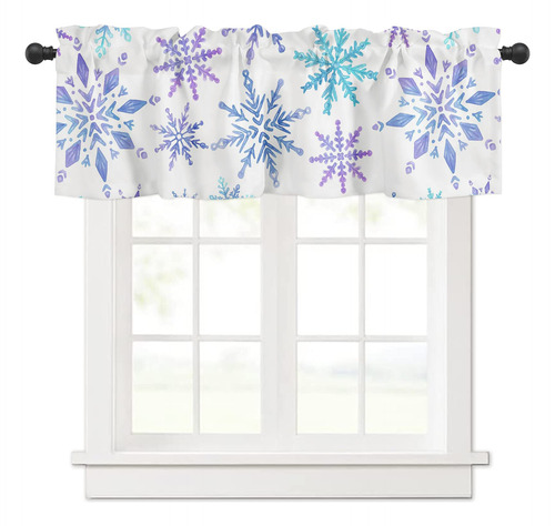 Cenefa Navidad Para Ventana Patron Copo Nieve 1 Panel Azul X