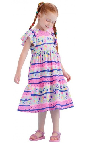 Imagem 4 de 5 de Vestido Infantil Verão Pink Mon Sucré Print Fly 21038