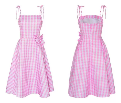 Vestido Barbie Filme xadrez branco e rosa com laço festa infantil  aniversário temático