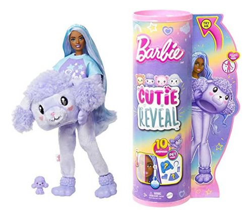 Muñeca Barbie Cutie Reveal Con Pelo Morado Y Disfraz De Can