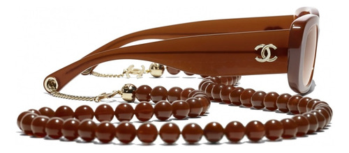 Lentes De Sol Chanel Rectangular Brown Gold (Usado)