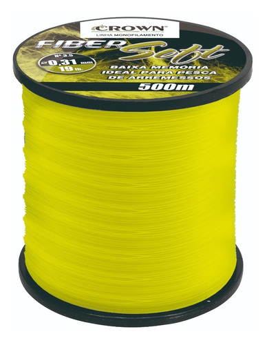 Linha Crown Fiber Soft Yellow 0,37mm 27lb 500m Monofilamento