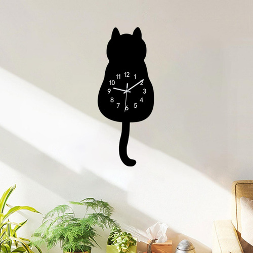 Cartoon Cat Wall Hanging Clock 175x435cm Decoración Negro