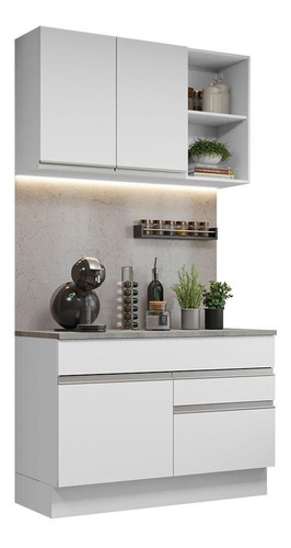 Armário De Cozinha Compacta Modulada 120cm Branco Glamy Madesa 08