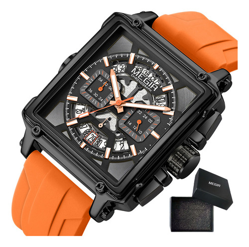 Reloj Cronógrafo Luminoso De Silicona Megir 2233g Color De La Correa Naranja