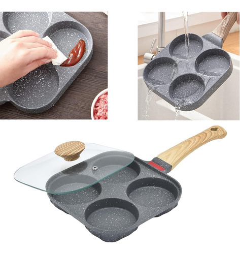 Mihunter Sartén Para Huevos Con Tapa,4 Tazas Sartén Antia...