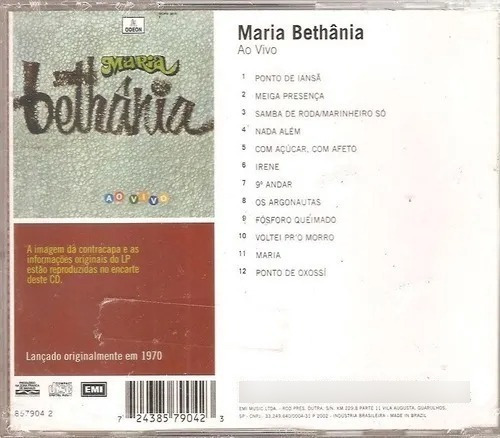 Cd Maria Bethania - Ao Vivo (1970) Odeon ( Original Novo)