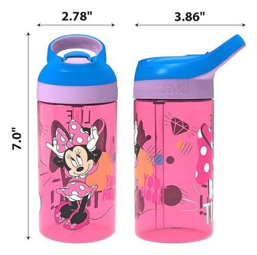 Botella De Agua Popote Antiderrames Minnie Mouse 450ml Zak!