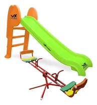 Comprar Sube Y Baja + Tobogan 3 Escalones Plegable Pvc Vxplay Color Verde-naranja