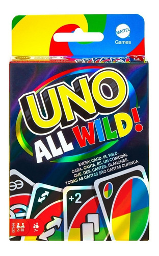 Juego De Mesa Cartas Uno All Wild De 2 A 4 Jugadores