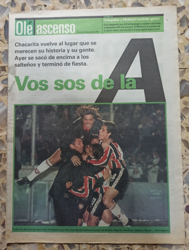 Histórico Diario Ole Ascenso Chacarita 1999 Funebrero