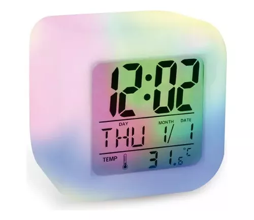 Reloj Despertador Luz Led 7 Colores Alarma Temperatura Fecha