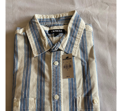 Camisa Express Manga Larga Talla Chica Rayas Azul Blanco