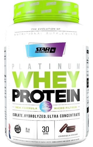 Whey Protein Platinum Star Nutrtion  proteína sabor cookies & cream en pote de 907g