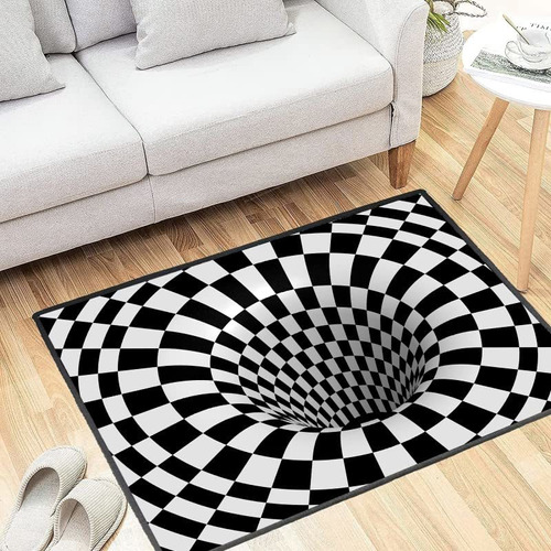 Alfombra Cuadrada Cuadro Negro Blanco Optica Visual 3d Para