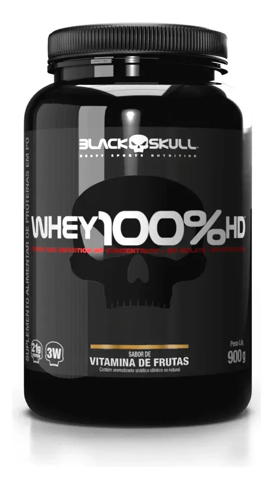 Whey 100% Hd Black Skull - 900g (wpc, Wpi E Wph) Caveira Pre Sabor Vitamina De Frutas