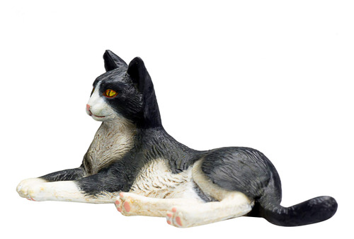 Mojo Figura De Juguete De Gato Acostado En Blanco Y Negro