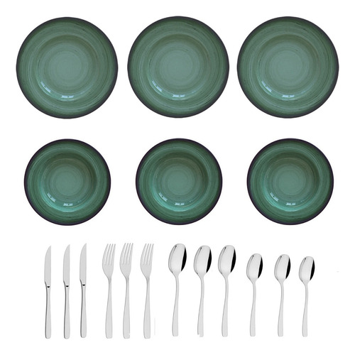 Combo Set Vajilla Porcelana Platos Cubiertos Tramontina 