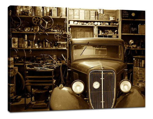 Artsbay Vintage Car Taller Rústico Lienzo Giclee Impresión E