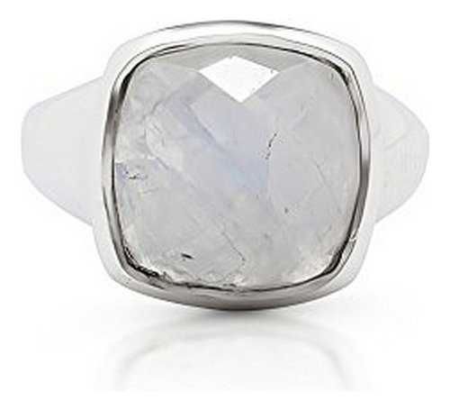 Moonstone Square Vintage Ring Round Stone 925 Sterling Silve