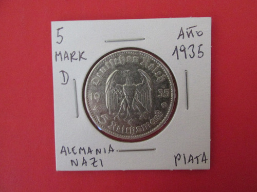 Moneda Alemania Nazi 5 Mark De Plata Tercer Reich Año 1935