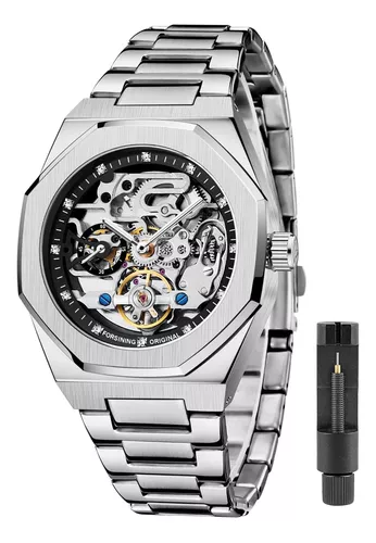 Tiong Relojes para hombre, reloj automático masculino de acero inoxidable,  Tourbillon, reloj mecánico impermeable para negocios, relojes de esqueleto