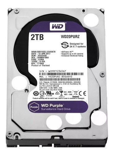 Hard Disk Purple Gravador Cftv 2tb Western Digital Intelbras