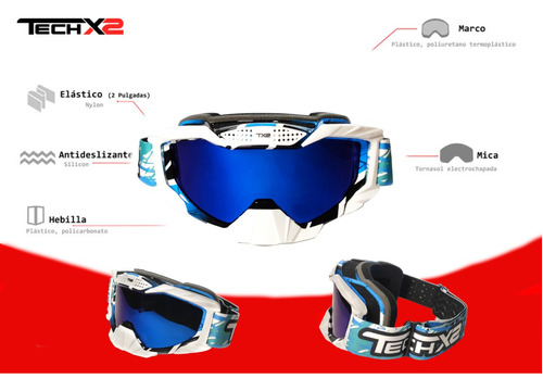 Goggles Techx2  Blanco/azul Mica Azul Polarizada  Cg07s