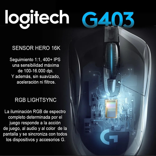 Imagen 4 de 7 de Mouse Gamer Logitech G403 Hero 16k Lightsync Rgb 6 Botones