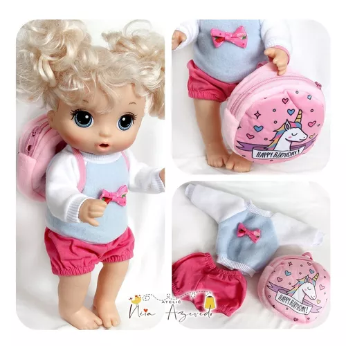 Roupinha P/ Boneca Baby Alive Conj 3 Pças Com Mochila