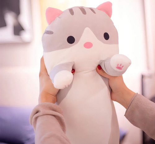 Hermoso Peluche Alargado Almohada De Gato Cómodo 40cms