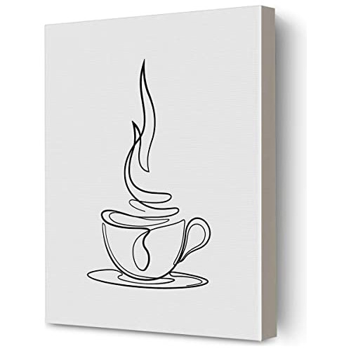 Arte De Pared De Taza De Café Línea Lienzo De Pared E...