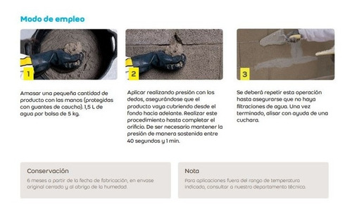 Imagen 5 de 6 de Weber Fraguado Rápido Imperstop 5kg Taponamiento Instantáneo