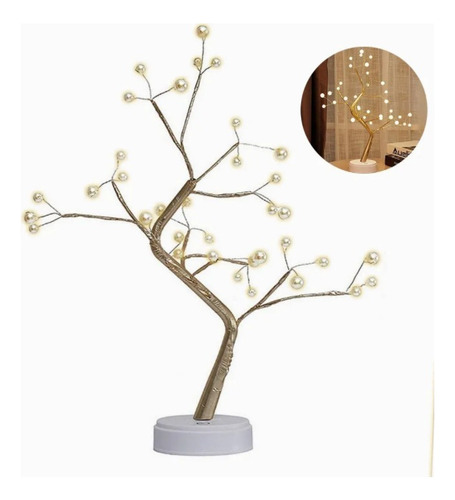 Luz De Árvore Bonsai De Mesa Com 36 Leds Pérolas