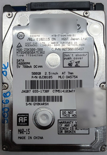 Disco Duro Interno Hgst Z5k500-500 De 2.5  500gb