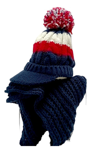 Gorro Invierno Con Bufanda Para Mujer Con Pompón Rayado