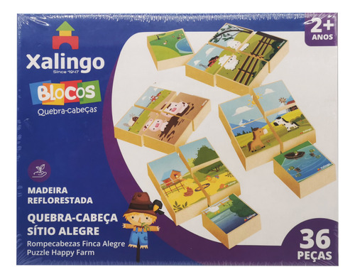 Puzzle X4, 36 Cubos De Madera Granja Xalingo, En Caja